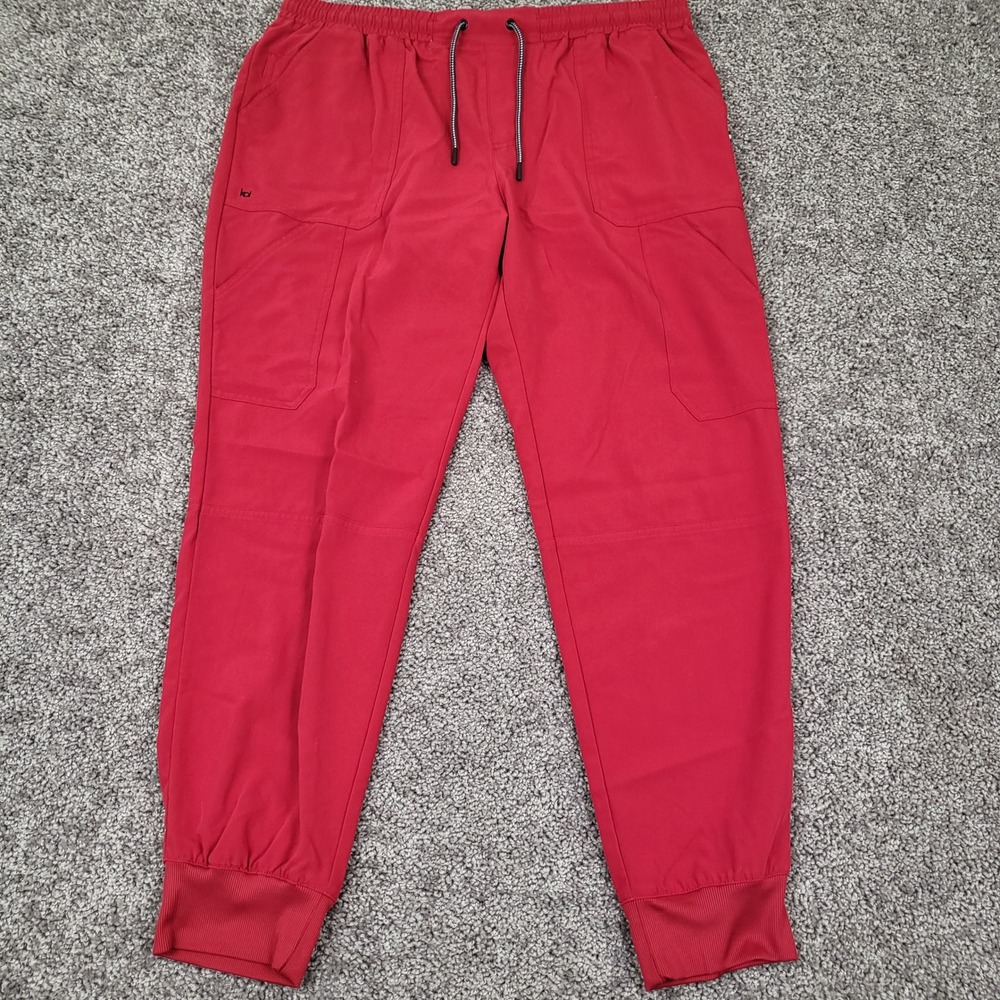 koi Next Gen Women's Good Vibes Jogger Scrub Pants Red Stretch Medical Pockets L